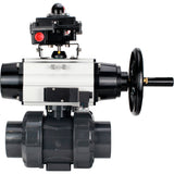 Ball valves Elephant BV4242E-FP-GRM-ISO, body material - UPVC, ball material - UPVC, seal - EPDM, with pneumatic actuator double action PA-DA-105-1, pneumatic distributor 4M310-08 24V and LSU APL-410N EX