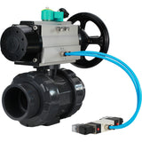 Ball valves Elephant BV4242E-FP-GRM-ISO, body material - UPVC, ball material - UPVC, seal - EPDM, with pneumatic actuator double action PA-DA-105-1, pneumatic distributor 4V320-10 220V and magnetic switch ALS200D