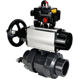Ball valves Elephant BV4242E-FP-GRM-ISO, body material - UPVC, ball material - UPVC, seal - EPDM, with pneumatic actuator double action PA-DA-105-1, pneumatic distributor 4V320-10 220V and LSU APL-410N EX