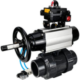 Ball valves Elephant BV4242E-FP-GRM-ISO, body material - UPVC, ball material - UPVC, seal - EPDM, with pneumatic actuator double action PA-DA-105-1, pneumatic distributor 4V320-10 220V and LSU APL-410N EX