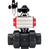 Ball valves Elephant BV4242E-FP-GRM-ISO, body material - UPVC, ball material - UPVC, seal - EPDM, with pneumatic actuator double action PA-DA, pneumatic distributor 4M310-08 220V, LSU APL-210N and ATU AFC2000