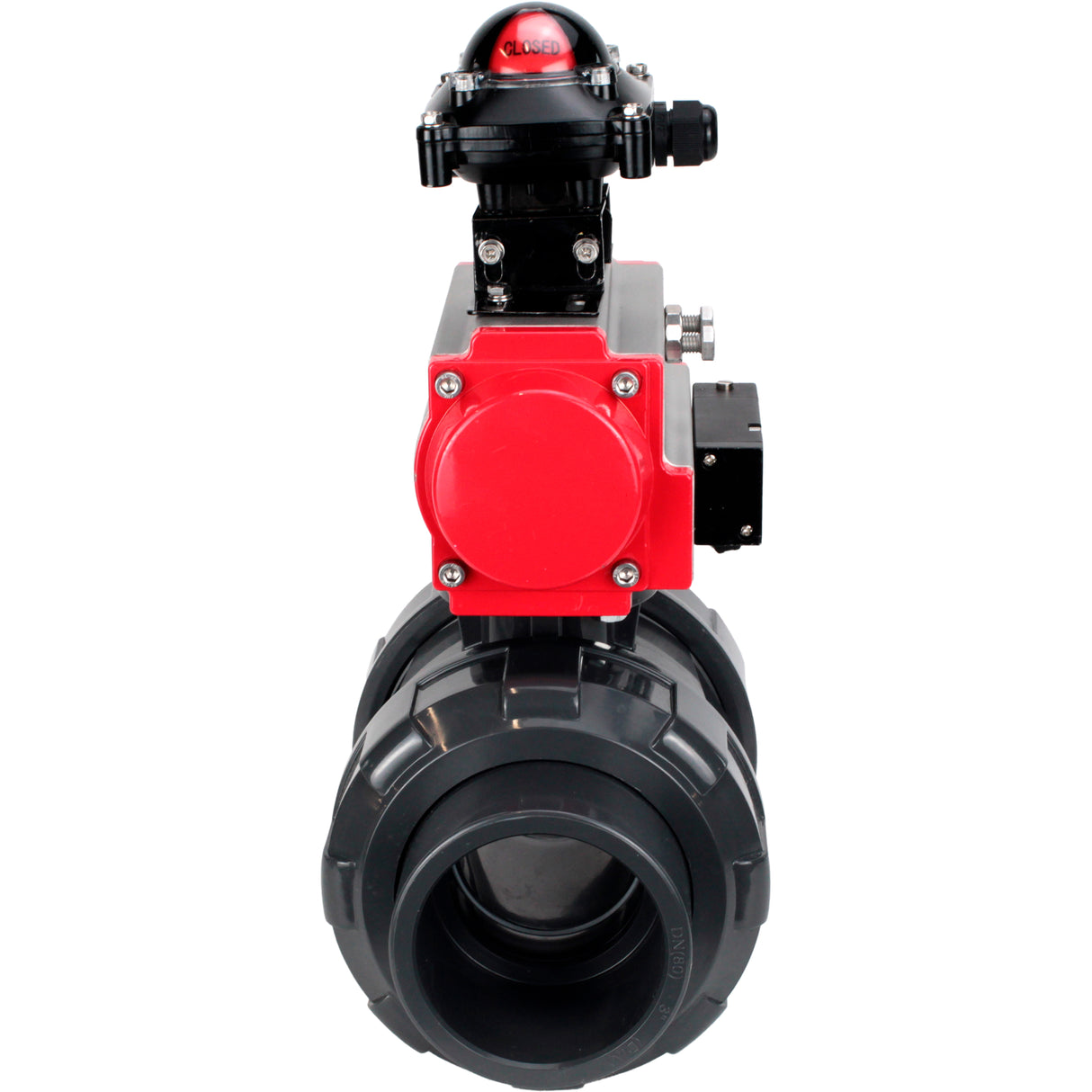 Ball valves Elephant BV4242E-FP-GRM-ISO, body material - UPVC, ball material - UPVC, seal - EPDM, with pneumatic actuator double action PA-DA, pneumatic distributor 4M310-08 24V and LSU APL-210N