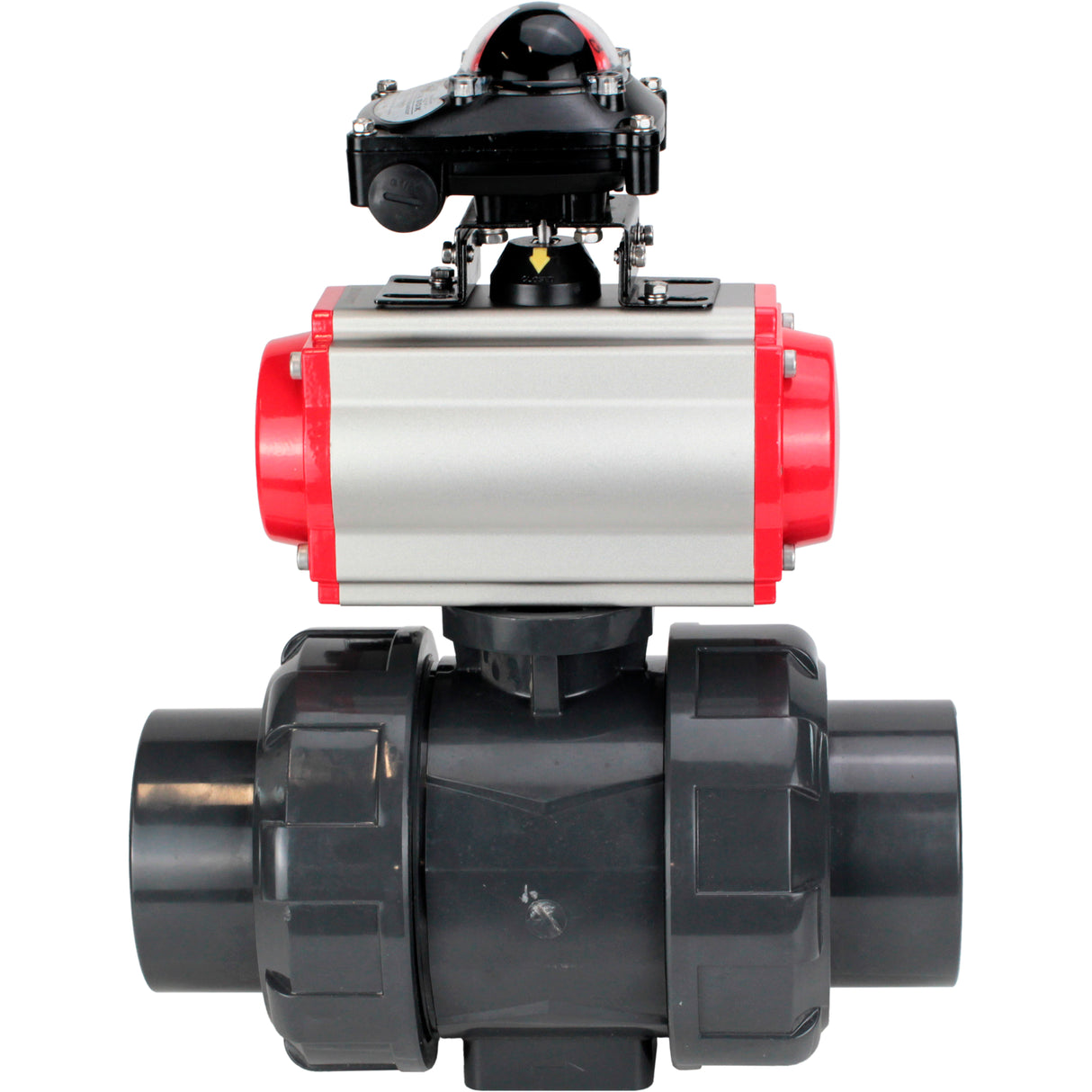 Ball valves Elephant BV4242E-FP-GRM-ISO, body material - UPVC, ball material - UPVC, seal - EPDM, with pneumatic actuator double action PA-DA, pneumatic distributor 4M310-08 24V and LSU APL-210N