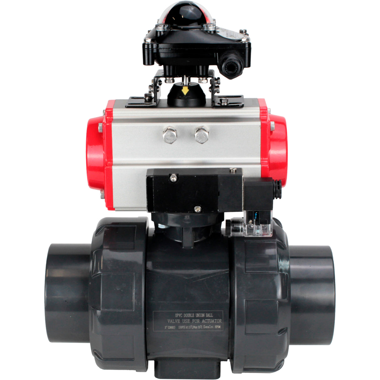 Ball valves Elephant BV4242E-FP-GRM-ISO, body material - UPVC, ball material - UPVC, seal - EPDM, with pneumatic actuator double action PA-DA, pneumatic distributor 4M310-08 24V and LSU APL-210N