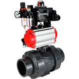 Ball valves Elephant BV4242E-FP-GRM-ISO, body material - UPVC, ball material - UPVC, seal - EPDM, with pneumatic actuator double action PA-DA, pneumatic distributor 4M310-08 24V, LSU APL-410N EX and ATU AFC2000