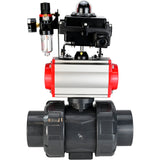 Ball valves Elephant BV4242E-FP-GRM-ISO, body material - UPVC, ball material - UPVC, seal - EPDM, with pneumatic actuator double action PA-DA, pneumatic distributor 4M310-08 24V, LSU APL-410N EX and ATU AFC2000