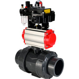 Ball valves Elephant BV4242E-FP-GRM-ISO, body material - UPVC, ball material - UPVC, seal - EPDM, with pneumatic actuator double action PA-DA, pneumatic distributor 4M310-08 24V, LSU APL-410N EX and ATU AFC2000