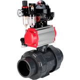 Ball valves Elephant BV4242E-FP-GRM-ISO, body material - UPVC, ball material - UPVC, seal - EPDM, with pneumatic actuator double action PA-DA, pneumatic distributor 4M310-08 220V, LSU APL-510N EX and ATU AFC2000