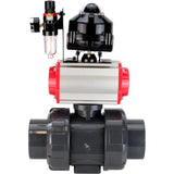 Ball valves Elephant BV4242E-FP-GRM-ISO, body material - UPVC, ball material - UPVC, seal - EPDM, with pneumatic actuator double action PA-DA, pneumatic distributor 4M310-08 220V, LSU APL-510N EX and ATU AFC2000