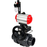 Ball valves Elephant BV4242E-FP-GRM-ISO, body material - UPVC, ball material - UPVC, seal - EPDM, with pneumatic actuator double action PA-DA, pneumatic distributor 4M310-08 24V, ATU AFC2000 and handwheel MON
