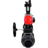 Ball valves Elephant BV4242E-FP-GRM-ISO, body material - UPVC, ball material - UPVC, seal - EPDM, with pneumatic actuator double action PA-DA, pneumatic distributor 4M310-08 24V, ATU AFC2000 and handwheel MON