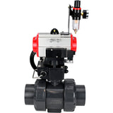 Ball valves Elephant BV4242E-FP-GRM-ISO, body material - UPVC, ball material - UPVC, seal - EPDM, with pneumatic actuator double action PA-DA, pneumatic distributor 4M310-08 24V, ATU AFC2000 and handwheel MON