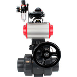 Ball valves Elephant BV4242E-FP-GRM-ISO, body material - UPVC, ball material - UPVC, seal - EPDM, with pneumatic actuator double action PA-DA, pneumatic distributor 4M310-08 24V, LSU APL-210N, ATU AFC2000 and handwheel MON