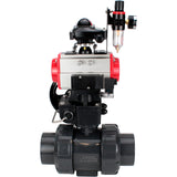 Ball valves Elephant BV4242E-FP-GRM-ISO, body material - UPVC, ball material - UPVC, seal - EPDM, with pneumatic actuator double action PA-DA, pneumatic distributor 4M310-08 24V, LSU APL-210N, ATU AFC2000 and handwheel MON
