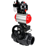 Ball valves Elephant BV4242E-FP-GRM-ISO, body material - UPVC, ball material - UPVC, seal - EPDM, with pneumatic actuator double action PA-DA, pneumatic distributor 4M310-08 24V, LSU APL-510N EX, ATU AFC2000 and handwheel MON
