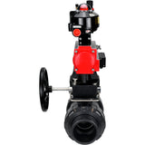 Ball valves Elephant BV4242E-FP-GRM-ISO, body material - UPVC, ball material - UPVC, seal - EPDM, with pneumatic actuator double action PA-DA, pneumatic distributor 4M310-08 24V, LSU APL-510N EX, ATU AFC2000 and handwheel MON