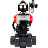 Ball valves Elephant BV4242E-FP-GRM-ISO, body material - UPVC, ball material - UPVC, seal - EPDM, with pneumatic actuator double action PA-DA, pneumatic distributor 4M310-08 24V, LSU APL-510N EX, ATU AFC2000 and handwheel MON