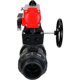 Ball valves Elephant BV4242E-FP-GRM-ISO, body material - UPVC, ball material - UPVC, seal - EPDM, with pneumatic actuator double action PA-DA, pneumatic distributor 4M310-08 220V and handwheel MON