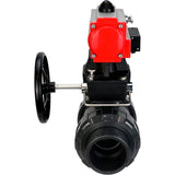 Ball valves Elephant BV4242E-FP-GRM-ISO, body material - UPVC, ball material - UPVC, seal - EPDM, with pneumatic actuator double action PA-DA, pneumatic distributor 4M310-08 220V and handwheel MON