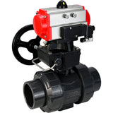 Ball valves Elephant BV4242E-FP-GRM-ISO, body material - UPVC, ball material - UPVC, seal - EPDM, with pneumatic actuator double action PA-DA, pneumatic distributor 4M310-08 220V and handwheel MON
