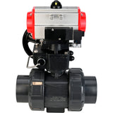 Ball valves Elephant BV4242E-FP-GRM-ISO, body material - UPVC, ball material - UPVC, seal - EPDM, with pneumatic actuator double action PA-DA, pneumatic distributor 4M310-08 220V and handwheel MON