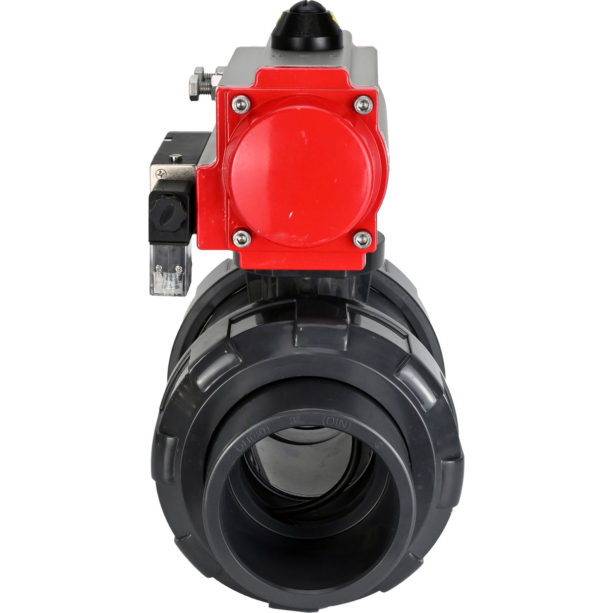 Ball valves Elephant BV4242E-FP-GRM-ISO, body material - UPVC, ball material - UPVC, seal - EPDM, with pneumatic actuator double action PA-DA and pneumatic distributor 4M310-08 24V