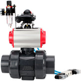 Ball valves Elephant BV4242E-FP-GRM-ISO, body material - UPVC, ball material - UPVC, seal - EPDM, with pneumatic actuator double action PA-DA, pneumatic distributor 4V320-10 220V, LSU APL-210N and ATU AFC2000