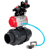 Ball valves Elephant BV4242E-FP-GRM-ISO, body material - UPVC, ball material - UPVC, seal - EPDM, with pneumatic actuator double action PA-DA, pneumatic distributor 4V320-10 220V, LSU APL-210N and ATU AFC2000