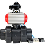 Ball valves Elephant BV4242E-FP-GRM-ISO, body material - UPVC, ball material - UPVC, seal - EPDM, with pneumatic actuator double action PA-DA, pneumatic distributor 4V320-08 220V and LSU APL-210N EX