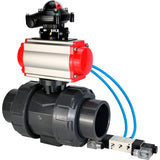 Ball valves Elephant BV4242E-FP-GRM-ISO, body material - UPVC, ball material - UPVC, seal - EPDM, with pneumatic actuator double action PA-DA, pneumatic distributor 4V320-08 220V and LSU APL-210N EX