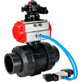 Ball valves Elephant BV4242E-FP-GRM-ISO, body material - UPVC, ball material - UPVC, seal - EPDM, with pneumatic actuator double action PA-DA, pneumatic distributor 4V320-08 220V and LSU APL-210N EX