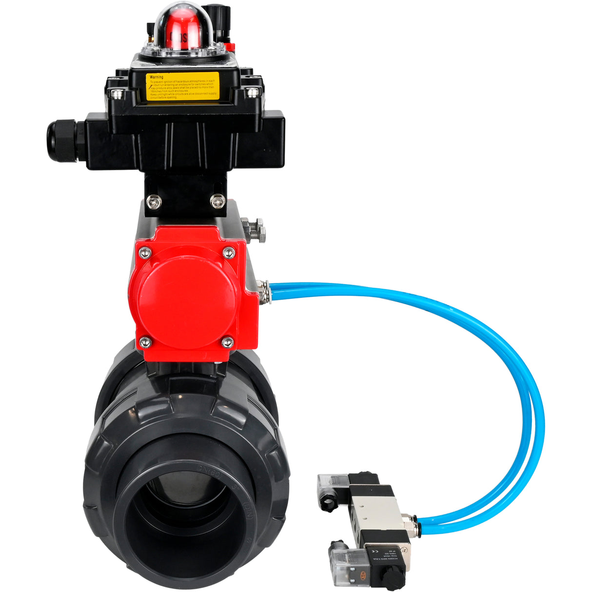 Ball valves Elephant BV4242E-FP-GRM-ISO, body material - UPVC, ball material - UPVC, seal - EPDM, with pneumatic actuator double action PA-DA, pneumatic distributor 4V320-08 220V, LSU APL-410N EX and ATU AFC2000