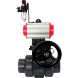 Ball valves Elephant BV4242E-FP-GRM-ISO, body material - UPVC, ball material - UPVC, seal - EPDM, with pneumatic actuator double action PA-DA, pneumatic distributor 4V320-10 220V, ATU AFC2000 and handwheel MON