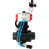 Ball valves Elephant BV4242E-FP-GRM-ISO, body material - UPVC, ball material - UPVC, seal - EPDM, with pneumatic actuator double action PA-DA, pneumatic distributor 4V320-10 220V, ATU AFC2000 and handwheel MON
