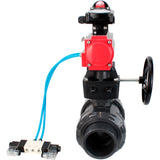 Ball valves Elephant BV4242E-FP-GRM-ISO, body material - UPVC, ball material - UPVC, seal - EPDM, with pneumatic actuator double action PA-DA, pneumatic distributor 4V320-10 220V, LSU APL-210N and handwheel MON