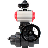 Ball valves Elephant BV4242E-FP-GRM-ISO, body material - UPVC, ball material - UPVC, seal - EPDM, with pneumatic actuator double action PA-DA, pneumatic distributor 4V320-10 220V, LSU APL-210N and handwheel MON