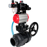 Ball valves Elephant BV4242E-FP-GRM-ISO, body material - UPVC, ball material - UPVC, seal - EPDM, with pneumatic actuator double action PA-DA, pneumatic distributor 4V320-10 220V, LSU APL-410N EX, ATU AFC2000 and handwheel MON