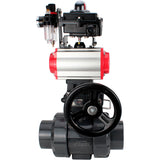 Ball valves Elephant BV4242E-FP-GRM-ISO, body material - UPVC, ball material - UPVC, seal - EPDM, with pneumatic actuator double action PA-DA, pneumatic distributor 4V320-10 220V, LSU APL-410N EX, ATU AFC2000 and handwheel MON