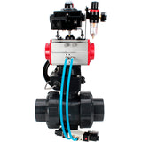 Ball valves Elephant BV4242E-FP-GRM-ISO, body material - UPVC, ball material - UPVC, seal - EPDM, with pneumatic actuator double action PA-DA, pneumatic distributor 4V320-10 220V, LSU APL-410N EX, ATU AFC2000 and handwheel MON