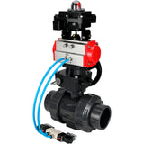 Ball valves Elephant BV4242E-FP-GRM-ISO, body material - UPVC, ball material - UPVC, seal - EPDM, with pneumatic actuator double action PA-DA, pneumatic distributor 4V320-10 220V, LSU APL-410N EX and handwheel MON