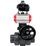 Ball valves Elephant BV4242E-FP-GRM-ISO, body material - UPVC, ball material - UPVC, seal - EPDM, with pneumatic actuator double action PA-DA, pneumatic distributor 4V320-10 220V, LSU APL-410N EX and handwheel MON