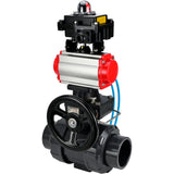 Ball valves Elephant BV4242E-FP-GRM-ISO, body material - UPVC, ball material - UPVC, seal - EPDM, with pneumatic actuator double action PA-DA, pneumatic distributor 4V320-10 220V, LSU APL-410N EX and handwheel MON