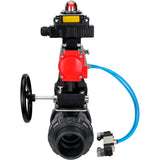 Ball valves Elephant BV4242E-FP-GRM-ISO, body material - UPVC, ball material - UPVC, seal - EPDM, with pneumatic actuator double action PA-DA, pneumatic distributor 4V320-10 220V, LSU APL-410N EX and handwheel MON