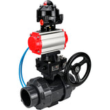 Ball valves Elephant BV4242E-FP-GRM-ISO, body material - UPVC, ball material - UPVC, seal - EPDM, with pneumatic actuator double action PA-DA, pneumatic distributor 4V320-08 220V, LSU APL-510N EX and handwheel MON