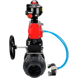 Ball valves Elephant BV4242E-FP-GRM-ISO, body material - UPVC, ball material - UPVC, seal - EPDM, with pneumatic actuator double action PA-DA, pneumatic distributor 4V320-08 220V, LSU APL-510N EX and handwheel MON