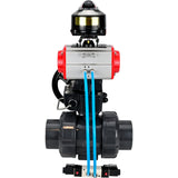 Ball valves Elephant BV4242E-FP-GRM-ISO, body material - UPVC, ball material - UPVC, seal - EPDM, with pneumatic actuator double action PA-DA, pneumatic distributor 4V320-08 220V, LSU APL-510N EX and handwheel MON