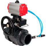 Ball valves Elephant BV4242E-FP-GRM-ISO, body material - UPVC, ball material - UPVC, seal - EPDM, with pneumatic actuator double action PA-DA, pneumatic distributor 4V320-10 220V and handwheel MON