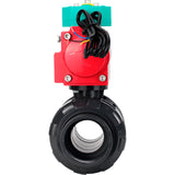 Ball valves Elephant BV4242E-FP-GRM-ISO, body material - UPVC, ball material - UPVC, seal - EPDM, with pneumatic actuator double action PA-DA and magnetic switch ALS200D
