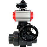 Ball valves Elephant BV4242E-FP-GRM-ISO, body material - UPVC, ball material - UPVC, seal - EPDM, with pneumatic actuator double action PA-DA, LSU APL-210N and handwheel MON