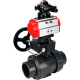 Ball valves Elephant BV4242E-FP-GRM-ISO, body material - UPVC, ball material - UPVC, seal - EPDM, with pneumatic actuator double action PA-DA, LSU APL-210N and handwheel MON